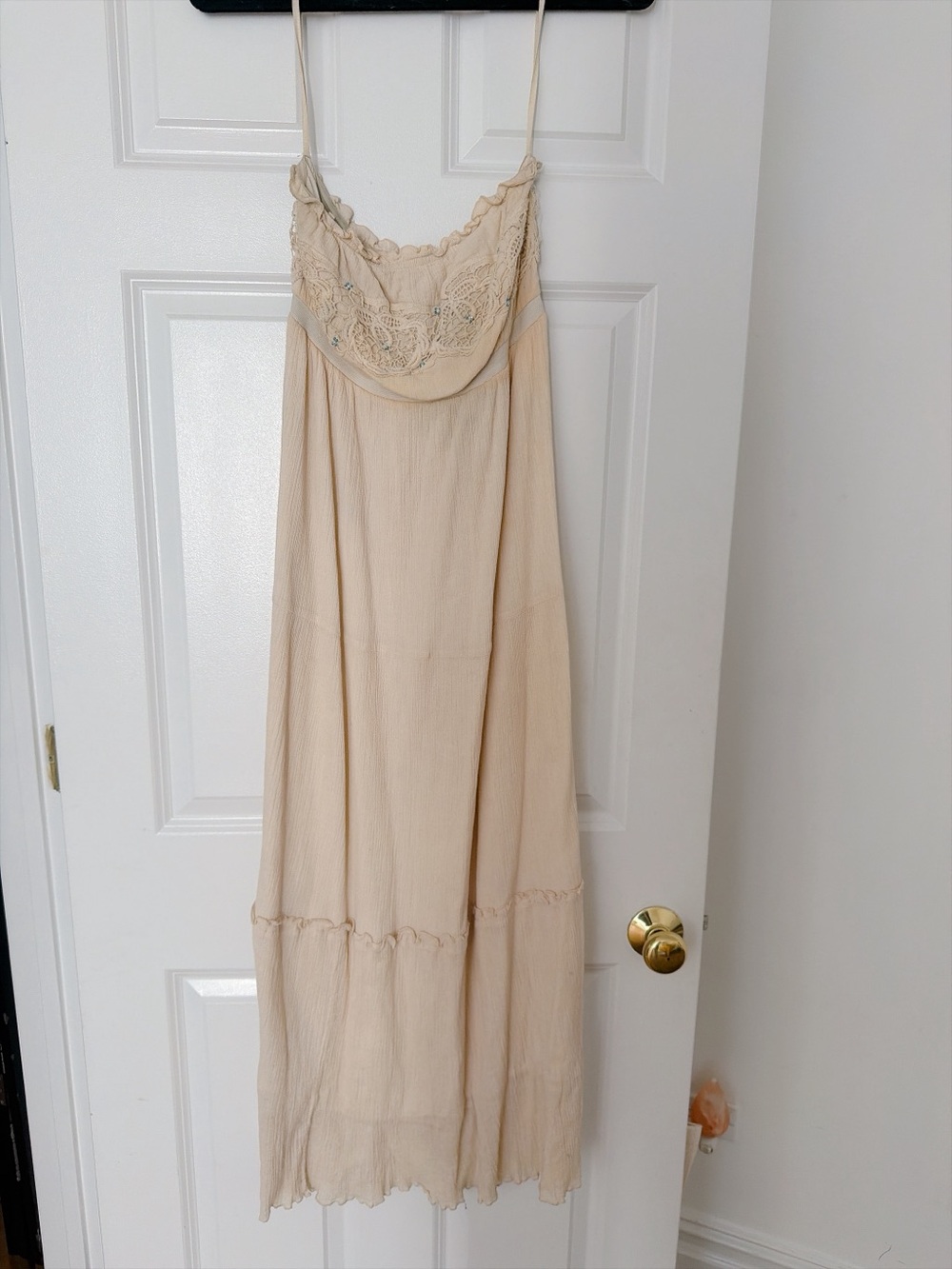 Cream Embroidered Free People Strapless Maxi Dress